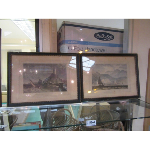 8364 - A pair of framed and glazed coloured etchings of seascapes