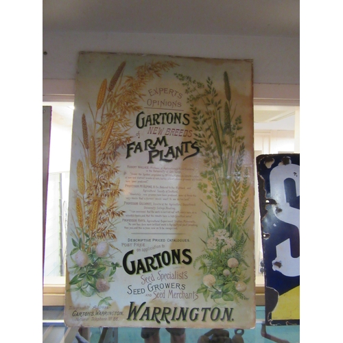 8371 - A shop advertising show card Gartons Seed Growers, water damaged