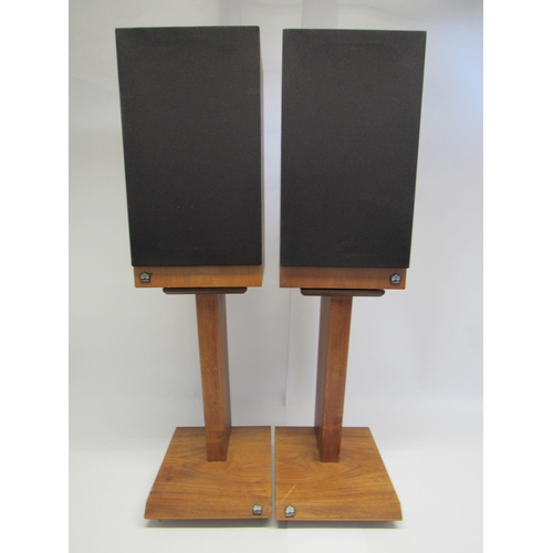 7360 - A pair Castle Warwick speakers in natural wood finish, on stands