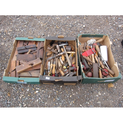 3456 - Three boxes of mixed tools including planes, etc