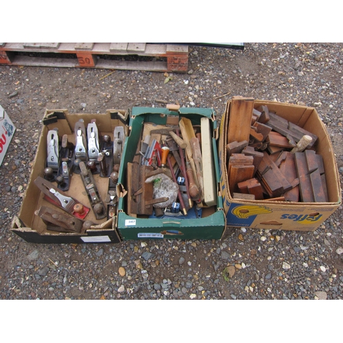 3457 - Three boxes of mixed tools including planes, etc