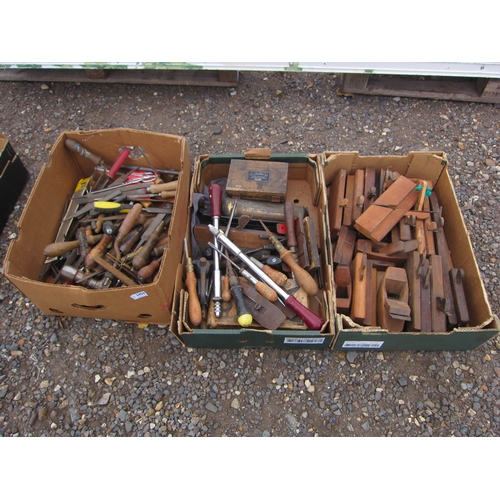 3459 - Three boxes of mixed tools including planes, etc