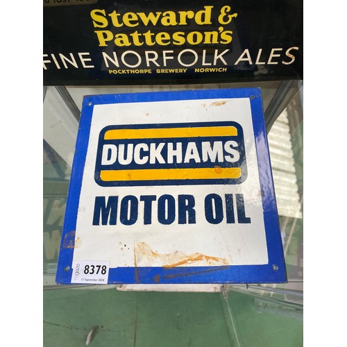 8378 - An enamel sign, 'Duckhams' later painted, 24cm x 24cm