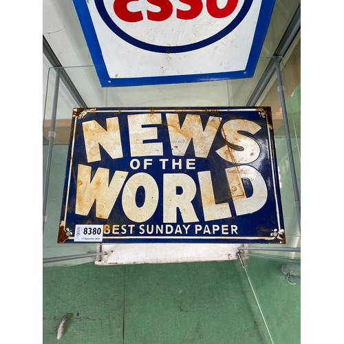 8380 - An enamel sign; News Of The World, 30cm x 20cm