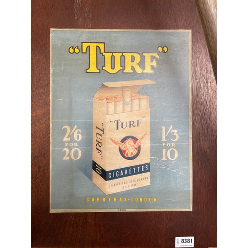 8381 - A wooden backed shop advert for Turf Cigarettes