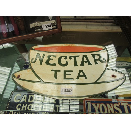 8387 - An enamel sign; Nectar Tea as a cup and saucer, 40cm x 24cm