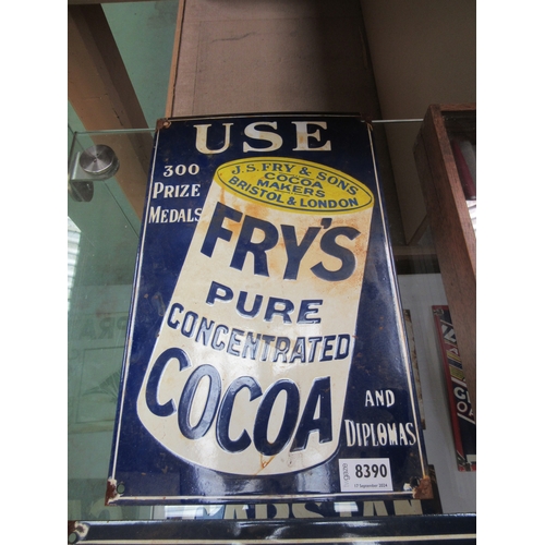 8390 - An enamel sign; Frys Cocoa, 24cm x 38cm