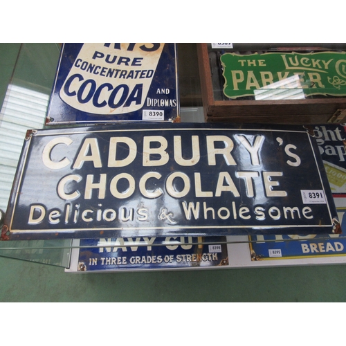 8391 - An enamel sign; Cadburys Chocoloate, 50cm x 19cm