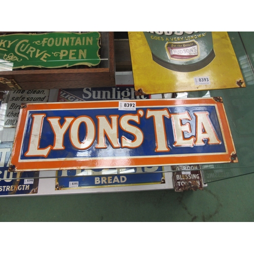 8392 - An enamel sign; Lyons Tea, 46cm x 15cm