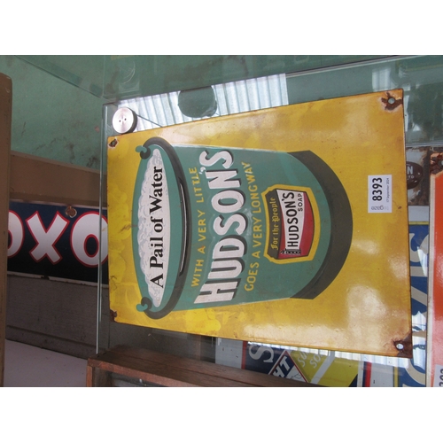 8393 - An enamel sign; Hudsons Soap depiciting a bucket of soapy water, 27cm x 38cm