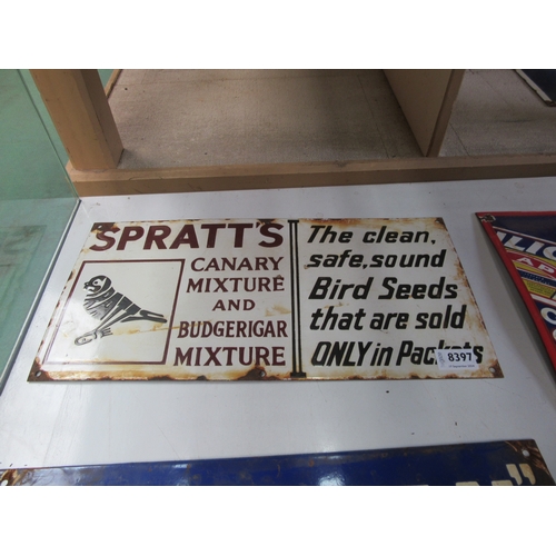 8397 - An enamel sign; Spratts Seeds, 46cm x 23cm