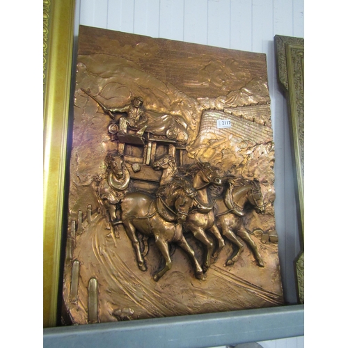 2113 - A 1970's resin copper effect plaque of coach and horses