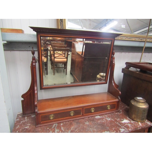 2147 - An Edwardian mahogany inlaid dressing mirror top