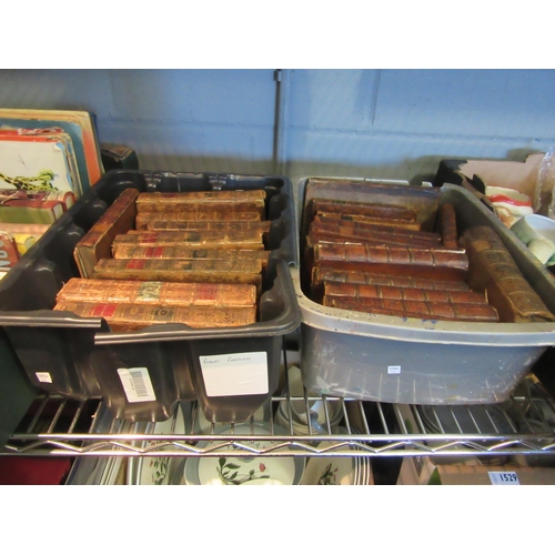 1525 - Two tubs of assorted leatherbound volumes, mainly 18th and 19th Century, including 