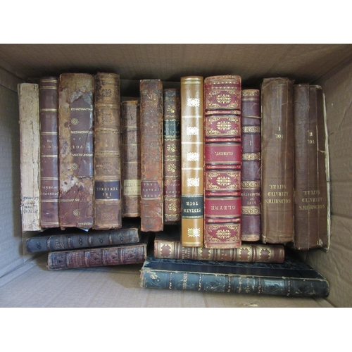 1625 - Two boxes of assorted mainly 18th and 19th Century leather bound volumes, etc., including 