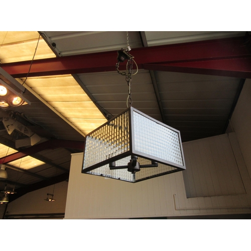 1632 - A square glass ceiling light with squared glass panels, 35cm x 35cm with 38cm drop not including cha... 