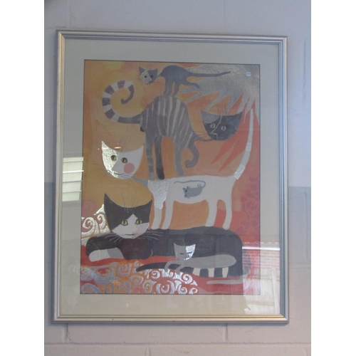 1008 - After Rosina Wachtmeister, lithographic print depicting cats, framed and glazed, 67cm x 50cm image s... 