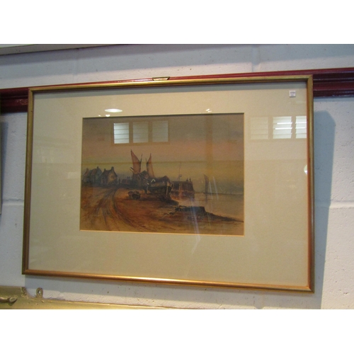 1035 - ANTHONY CRAKE: A watercolour of harbour scene, wherries and fishermen, signed lower right, framed an... 