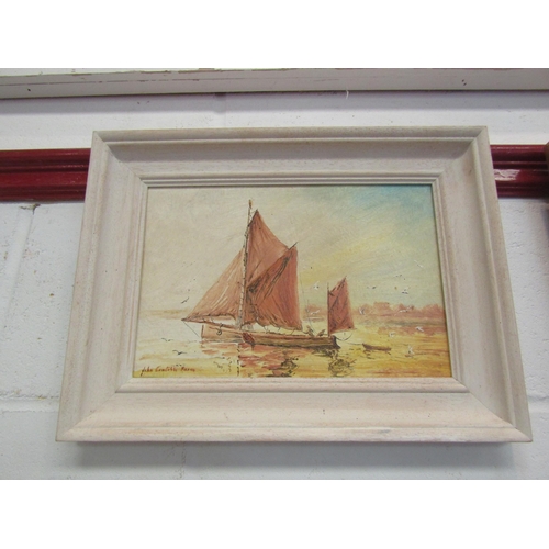 1036 - JOHN CONSTABLE REEVE (1929-2020): An oil on board of Thames barge evening scene, River Blyth, Suffol... 