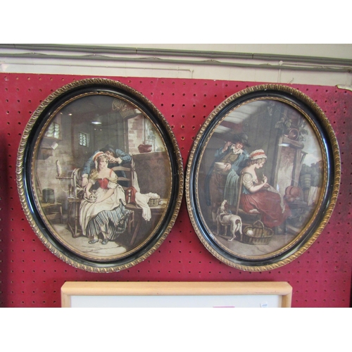 1054 - A pair of ebonised and gilt oval framed prints including 