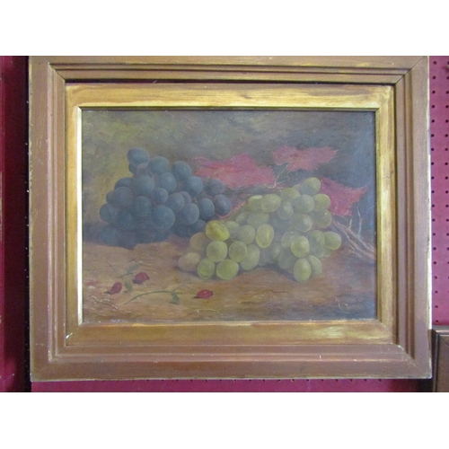 1064 - A Victorian naive oil on canvas of still life grapes, gilt framed, 26.5cm x 36.5cm image size