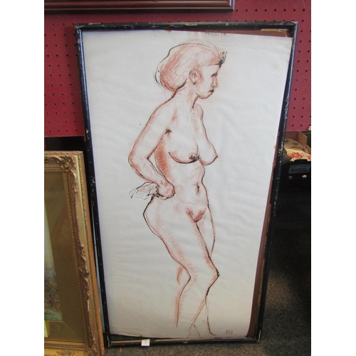 1066 - Two sketches of female nudes, one in charcoal, the other in ink and pastel.  Both bearing the same m... 