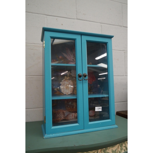 2299 - A blue painted glazed wall cabinet