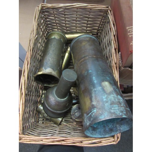 1563 - A basket containing ten pieces of Trench Art including lighter, compass, shells, etc.