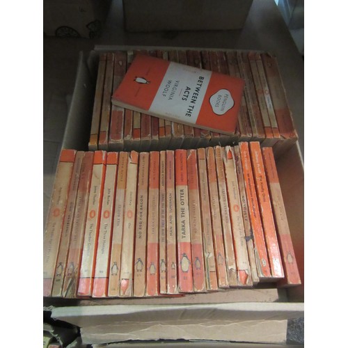 1567 - Three boxes of assorted Penguin and other paperbacks, Penguins c.1950's and later, including John Di... 