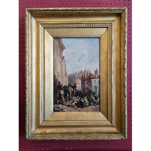 1055 - J.KELLY: A 19th Century oil on canvas of Continental street scene, signed and dated 1854 lower right... 