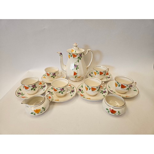 1566 - A Crownford hand-painted part coffee service, (small chip to coffee pot)