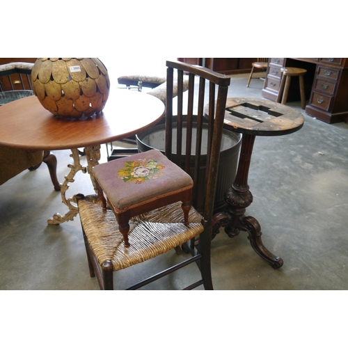 2006 - A 19th Century walnut tripod table base, side chair and foot stool (3)