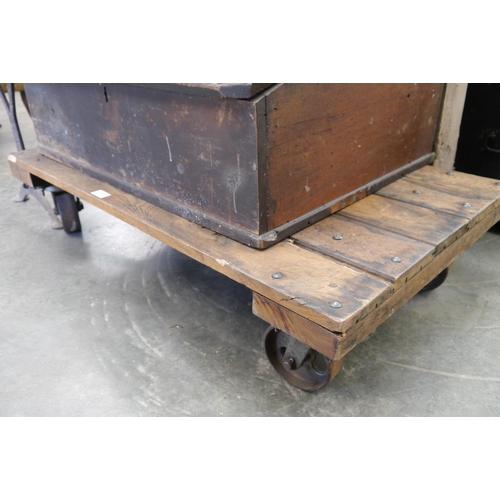 2012 - An industrial oak flat bed trolley