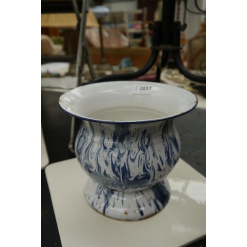 2057 - A blue and white enamel vase