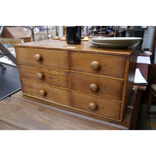 2064 - A Victorian pine table top bank of 6 drawers 55w x 35d x 28cm tall