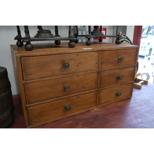 2103 - A Victorian table top pine bank of 6 drawers 55w x 36d x 28cm tall