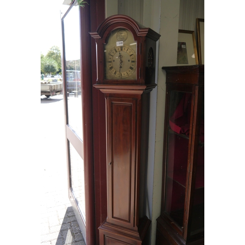 2105 - A mahogany grand-mother clock with key weights and pendulum