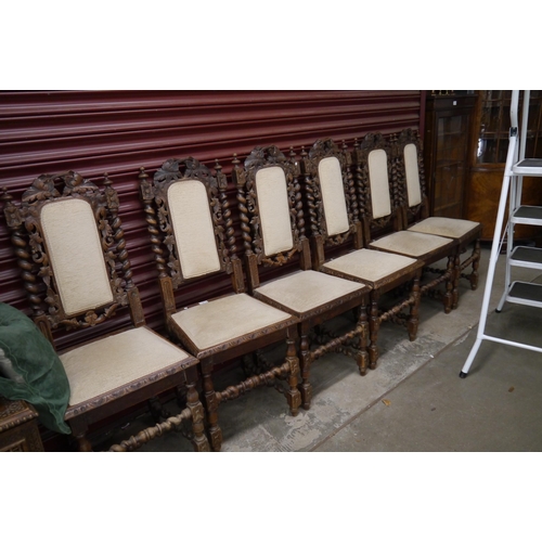 2110 - Six Edwardian oak barley twist dinning chairs, some with lose backs