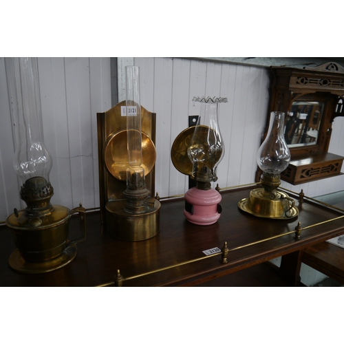 2121 - Four Victorian brass oil lanterns