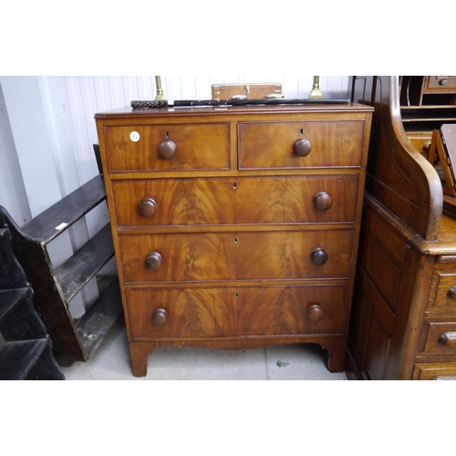 2156 - A Georgian flamed mahogany two over three chest of drawers, some mouldings missing