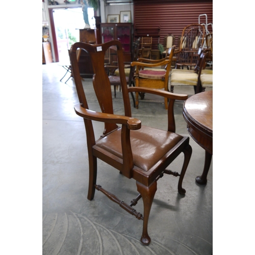 2175 - Five(4+1) 1930's Queen Anne style mahogany and leather seated chairs