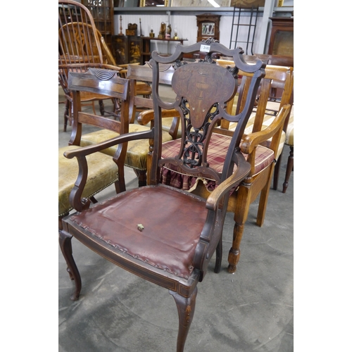 2183 - An Edwardian inlaid elbow chair