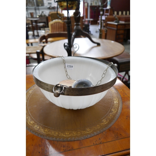 2259 - A silver plate and opaque glass ceiling bowl light