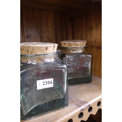 2306 - Two glass jars with cork stoppers