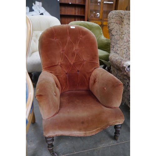 2350 - A Victorian pink velvet button back nursing chair