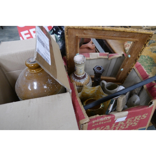 2360 - Two boxes of stoneware bottles and lamp shade