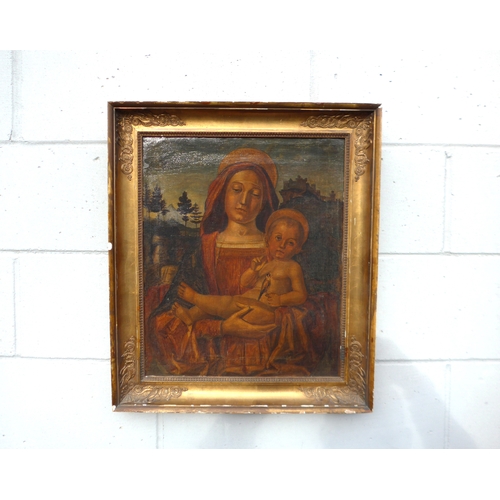 6075 - A late 18th/early 19th Century Italian School oil on canvas, Madonna and Child with Goldfinch in lan... 