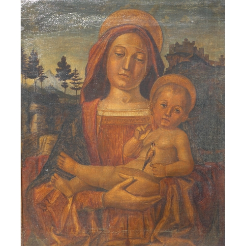 6075 - A late 18th/early 19th Century Italian School oil on canvas, Madonna and Child with Goldfinch in lan... 