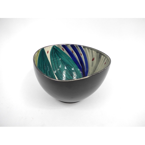 7166 - A Stavangerflint Pottery bowl painted with birds design by Inger Waage. 12.5cm high x 21cm diameter