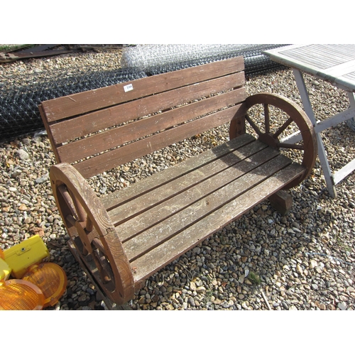 3266 - A wooden wheeled ended bench